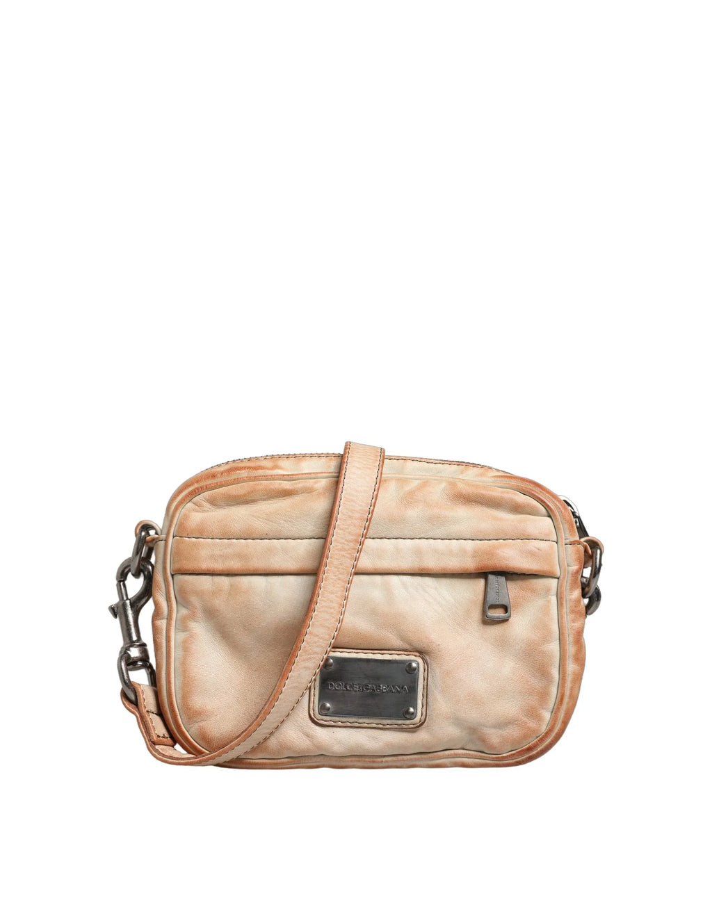 Beige Vintage Leather Logo Plaque Shoulder Borse Men Bag by DOLCE&GABBANA