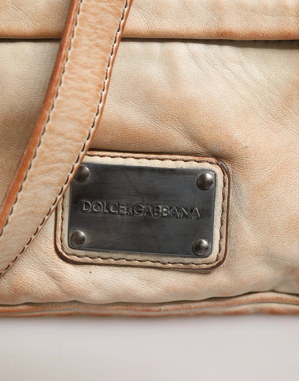 Beige Vintage Leather Logo Plaque Shoulder Borse Men Bag by DOLCE&GABBANA