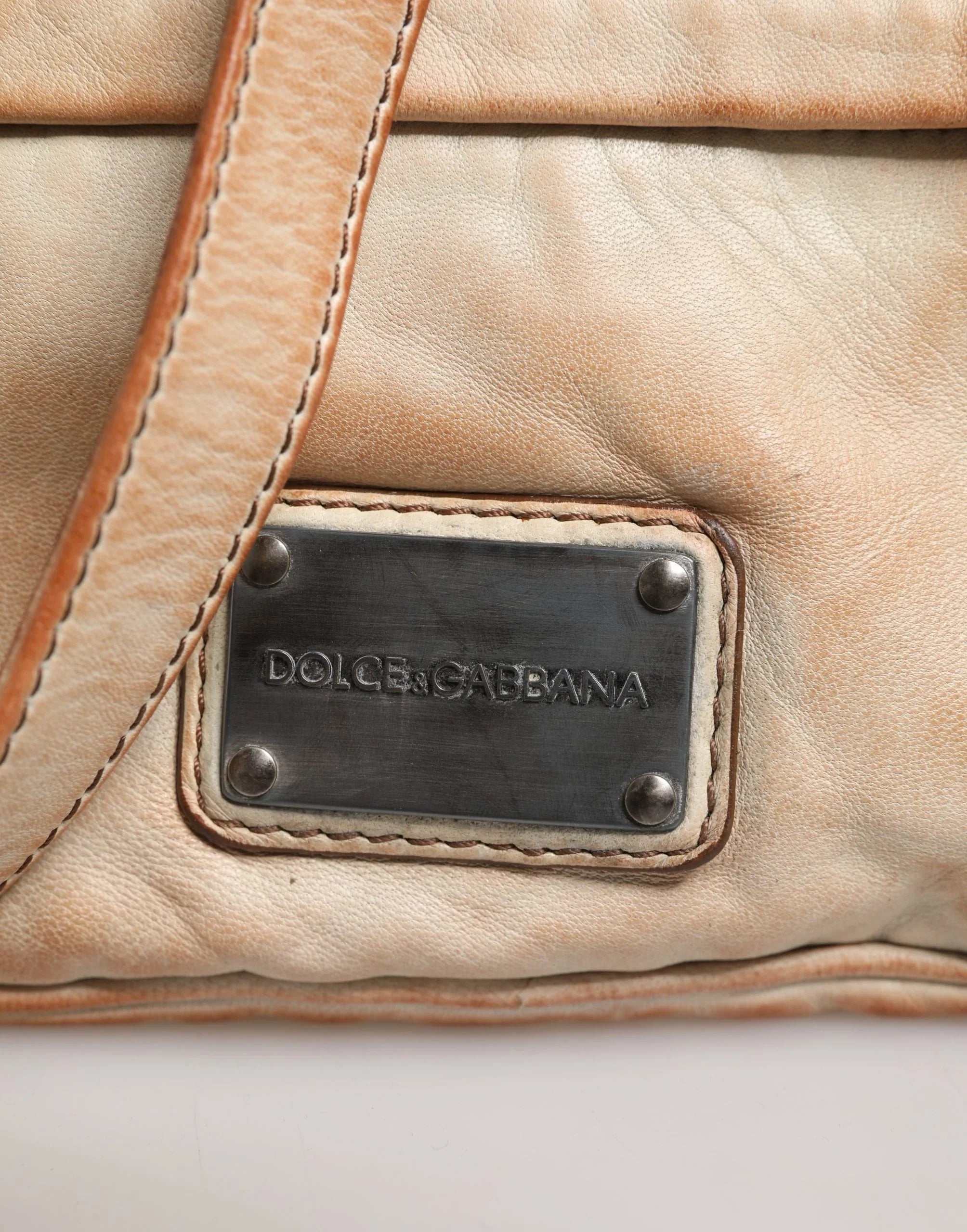 Beige Vintage Leather Logo Plaque Shoulder Borse Men Bag by DOLCE&GABBANA