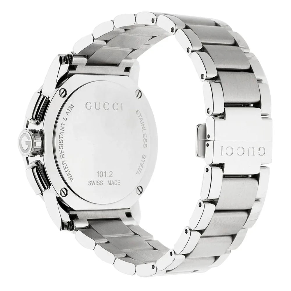 Gray stainless steel dress watch featuring a stainless steel bracelet and Swiss made craftsmanship.