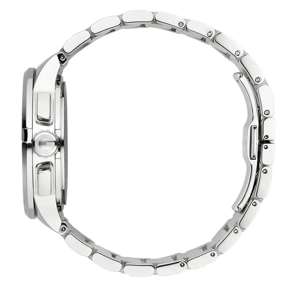 Gray stainless steel dress watch side view showcasing the stainless steel bracelet.