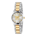 Gold stainless steel dress watch featuring a grey dial and a Swiss-made quartz movement.