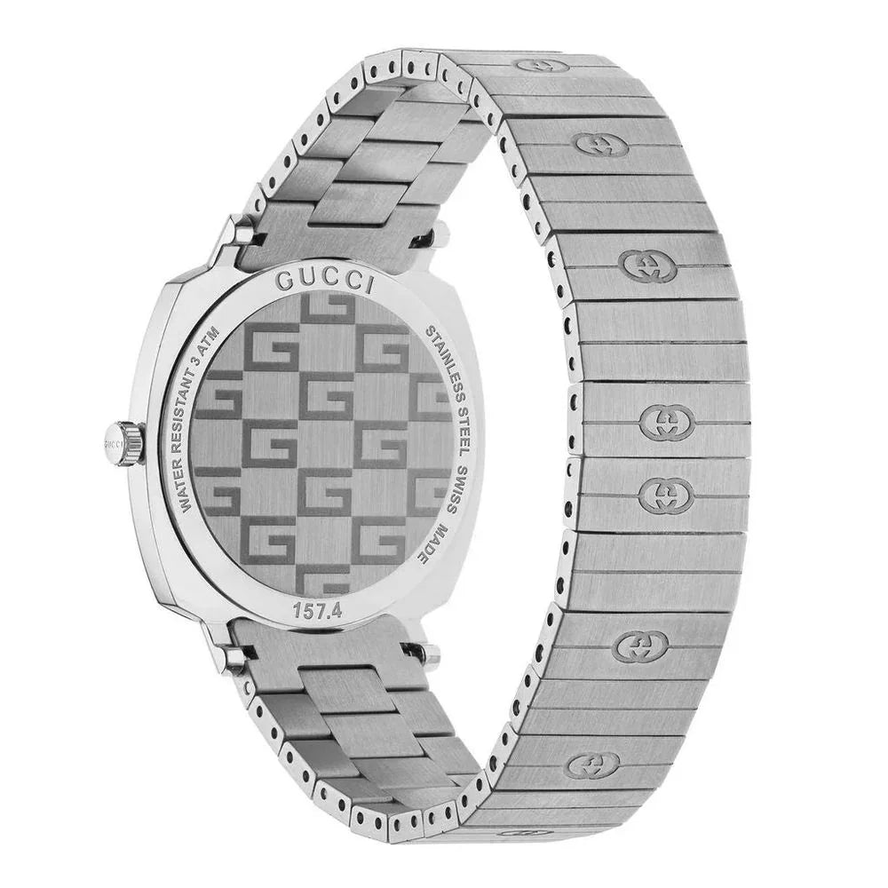Gray stainless steel dress watch featuring a quartz mechanism and sapphire glass, stylishly designed for elegance.