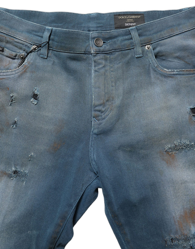 Blue Distressed Mid Waist Skinny Denim Jeans