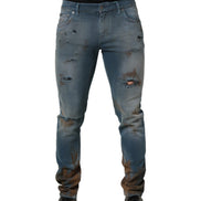 Blue Distressed Mid Waist Skinny Denim Jeans