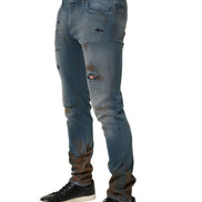 Blue Distressed Mid Waist Skinny Denim Jeans