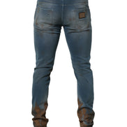 Blue Distressed Mid Waist Skinny Denim Jeans