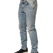 Blue Washed Mid Waist Straight Men Denim Jeans