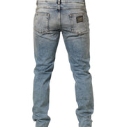 Blue Washed Mid Waist Straight Men Denim Jeans