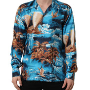 Blue Silk Twill Hawaiian GraphicPrint Shirt