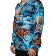 Blue Silk Twill Hawaiian GraphicPrint Shirt