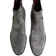 Gray Suede Leather Chelsea Boots Shoes