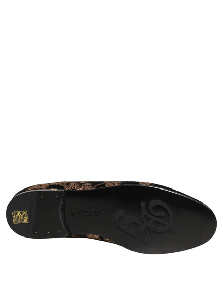 Black Floral Jacquard Dress Loafers Shoes