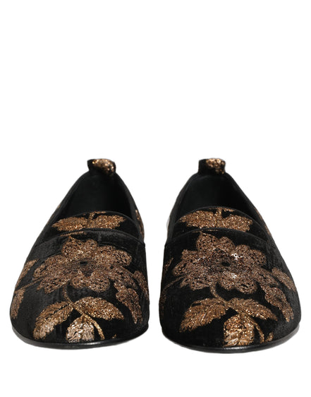 Black Floral Jacquard Dress Loafers Shoes