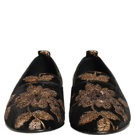 Black Floral Jacquard Dress Loafers Shoes