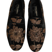 Black Floral Jacquard Dress Loafers Shoes