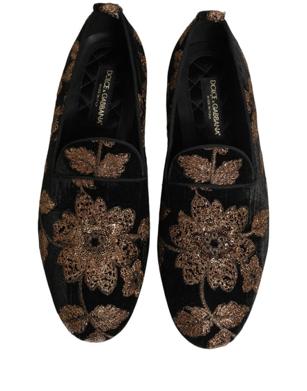 Black Floral Jacquard Dress Loafers Shoes