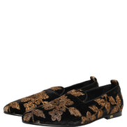 Black Floral Jacquard Dress Loafers Shoes
