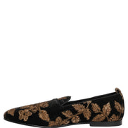 Black Floral Jacquard Dress Loafers Shoes