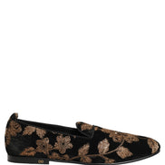 Black Floral Jacquard Dress Loafers Shoes