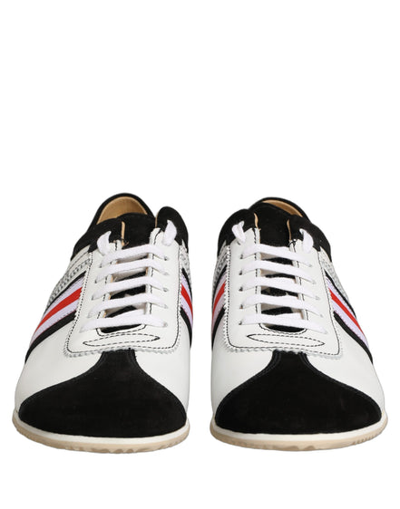 Black White Leather Suede Low Top Sneakers Shoes