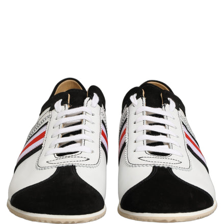 Black White Leather Suede Low Top Sneakers Shoes