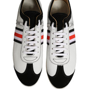 Black White Leather Suede Low Top Sneakers Shoes