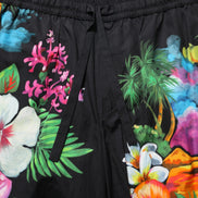 Black Cotton Tropical Floral Bermuda Shorts