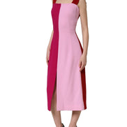 Two Tone Pink Wool Sleeveless Midi Dress