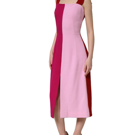 Two Tone Pink Wool Sleeveless Midi Dress