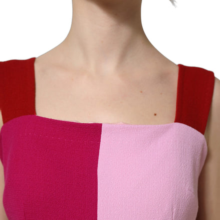 Two Tone Pink Wool Sleeveless Midi Dress