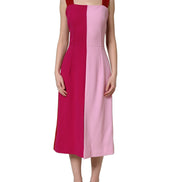 Two Tone Pink Wool Sleeveless Midi Dress