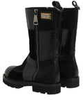 Black Patchwork Leather Mid Calf Boots Shoes