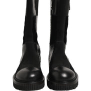 Black Patchwork Leather Mid Calf Boots Shoes