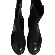 Black Patchwork Leather Mid Calf Boots Shoes