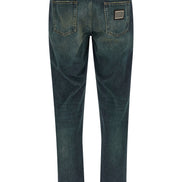 Blue Cotton Straight-Leg Jeans