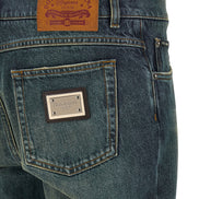 Blue Cotton Straight-Leg Jeans