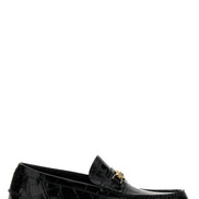 Black Velvet Leather Slip-On Loafers