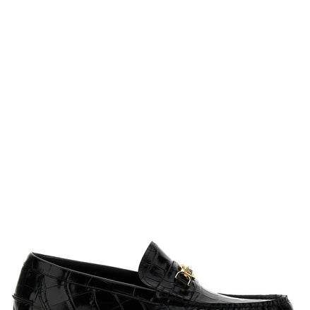 Black Velvet Leather Slip-On Loafers