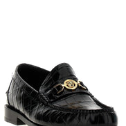 Black Velvet Leather Slip-On Loafers