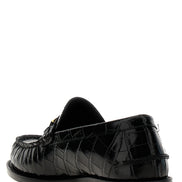 Black Velvet Leather Slip-On Loafers