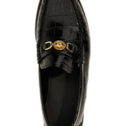 Black Velvet Leather Slip-On Loafers