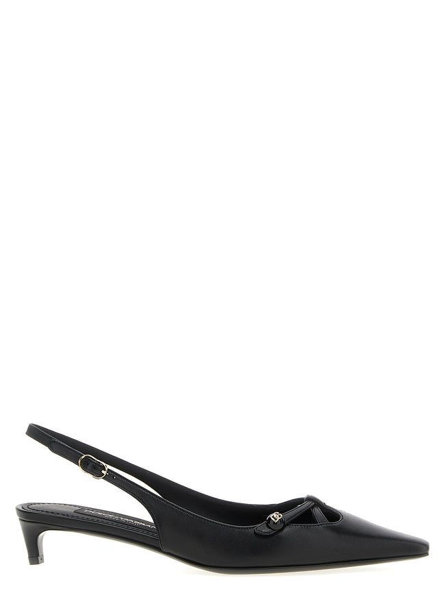 Black Lamb Leather Mid Heel Pumps