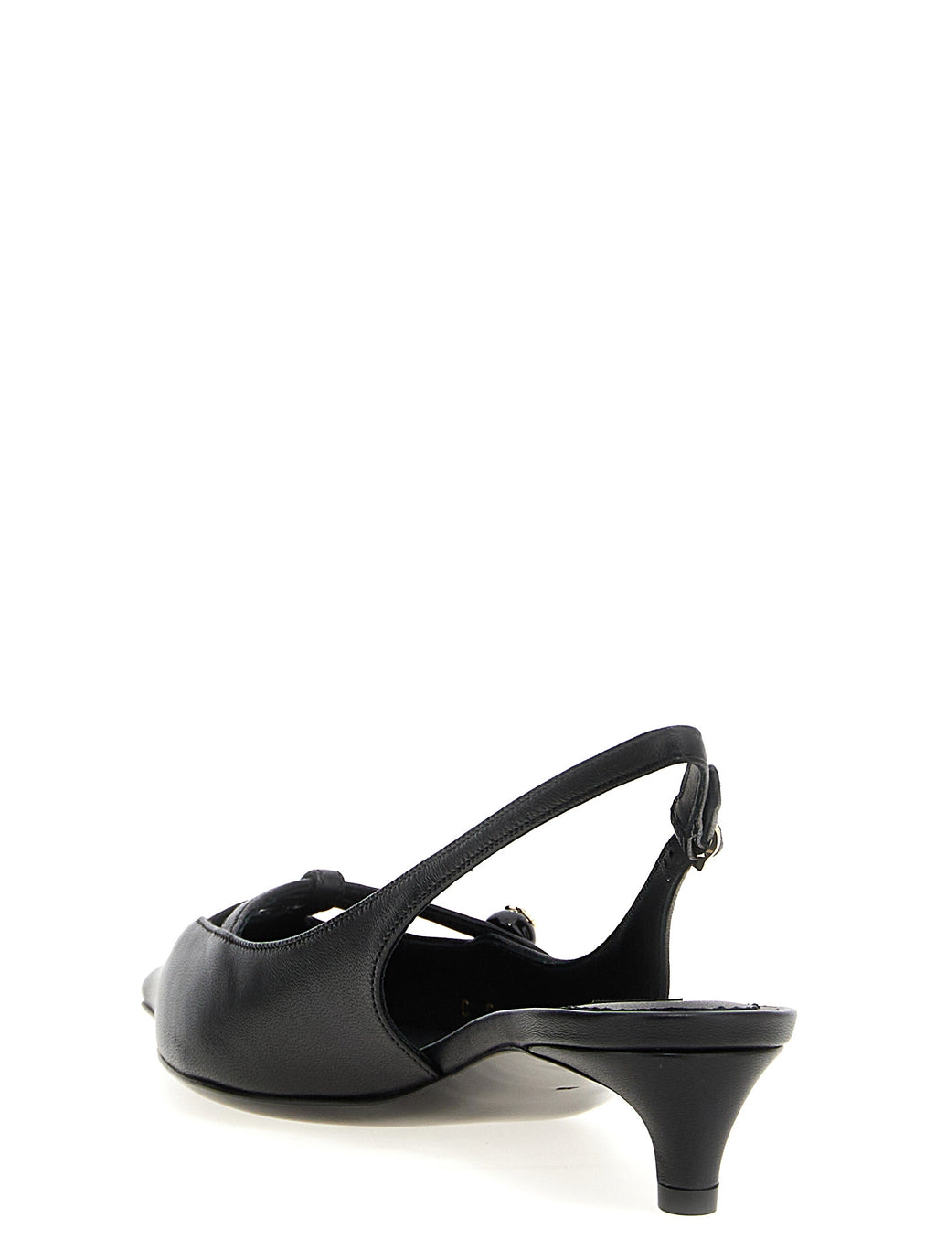 Black Lamb Leather Mid Heel Pumps