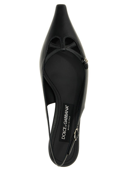 Black Lamb Leather Mid Heel Pumps