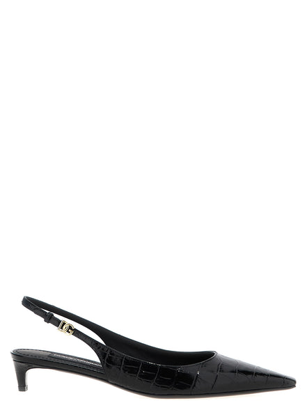 Black Calfskin Mid Heel Pumps
