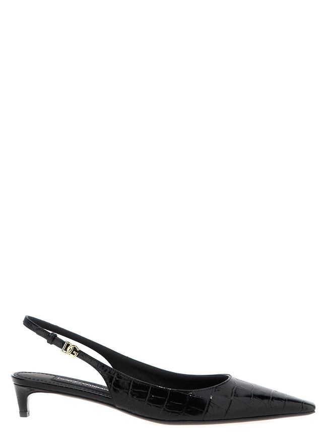 Black Calfskin Mid Heel Pumps