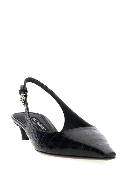 Black Calfskin Mid Heel Pumps