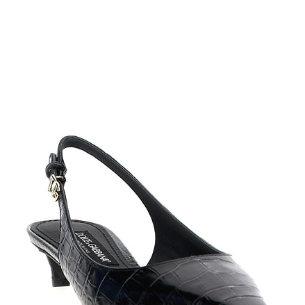 Black Calfskin Mid Heel Pumps