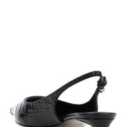 Black Calfskin Mid Heel Pumps